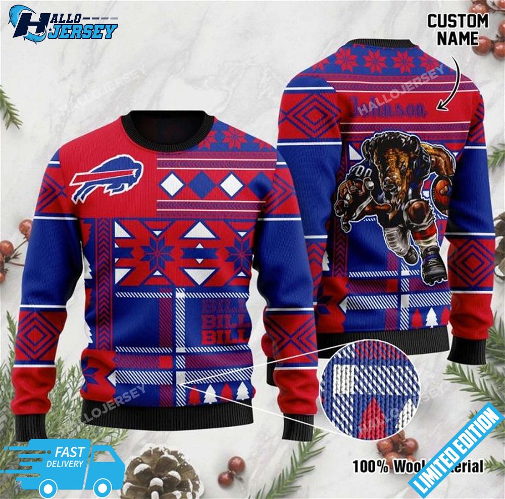 Buffalo Bills Custom Name Mascot Ugly Christmas Sweater