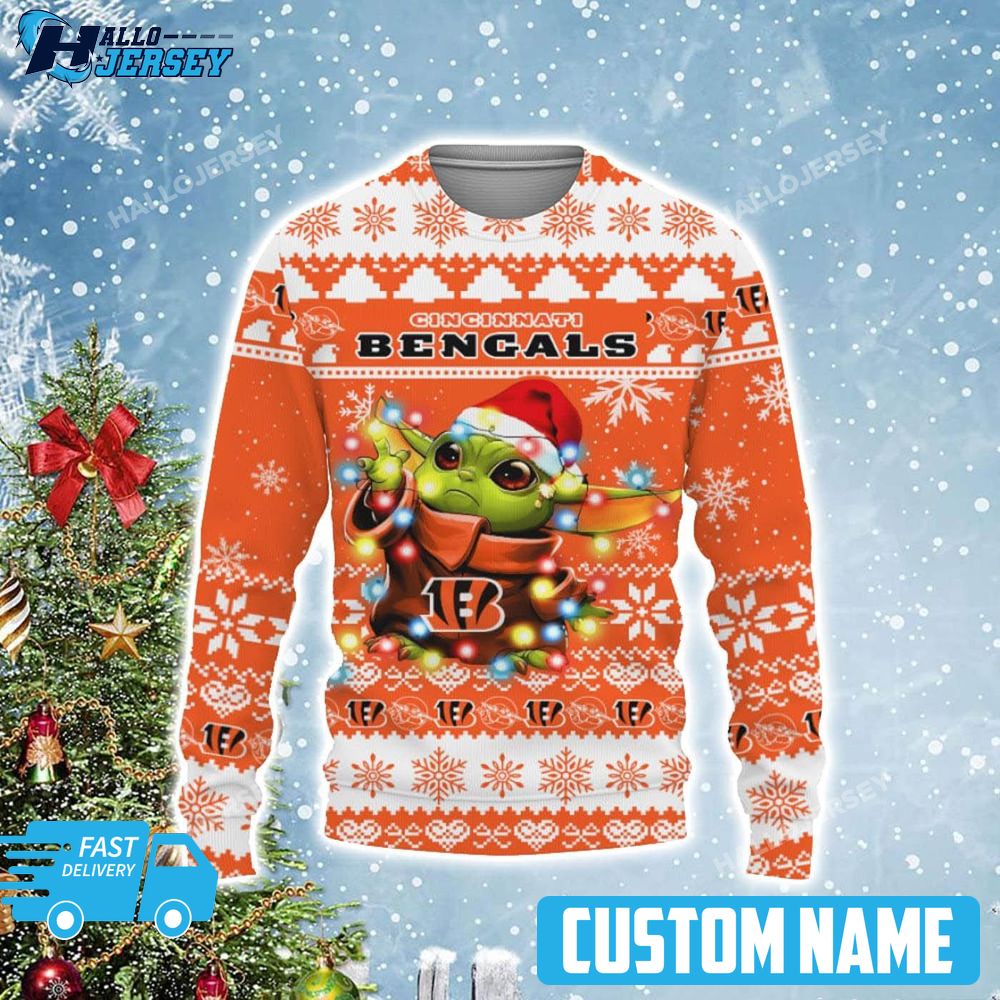 Cincinnati Bengals Baby Yoda Star Wars Christmas Light Ugly Sweater