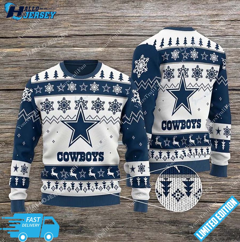 Cowboys Football Team White Ugly Christmas Sweater