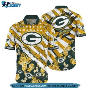 Green Bay Packers Floral Print American Flag Hawaiian Shirt