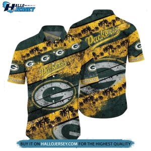 Green Bay Packers Graphic Pattern Nfl Short Sleeve Summer Hawaiian Shirt