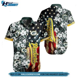 Green Bay Packers Graphic Us Flag Flower New Trends Hawaiian Shirt