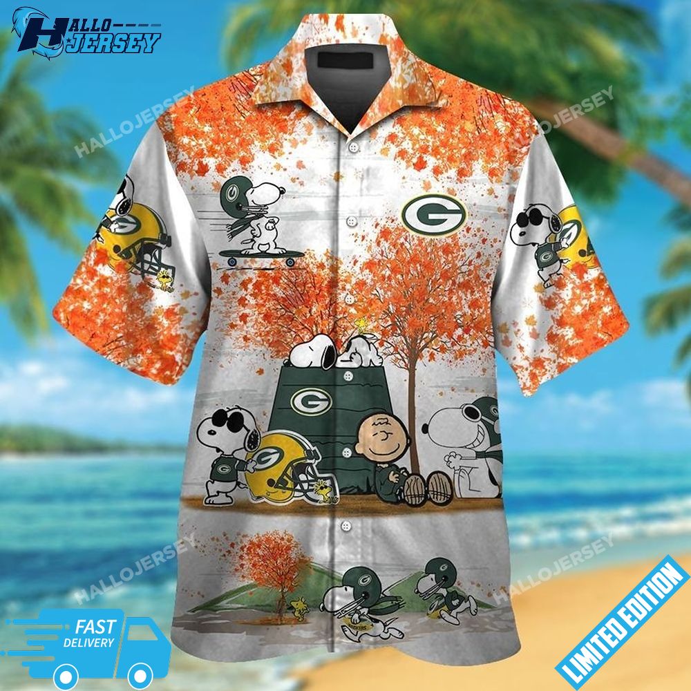 Green Bay Packers Snoopy Autumn Hawaiian Shirt, Green Bay Packers Hawaiian Shirt