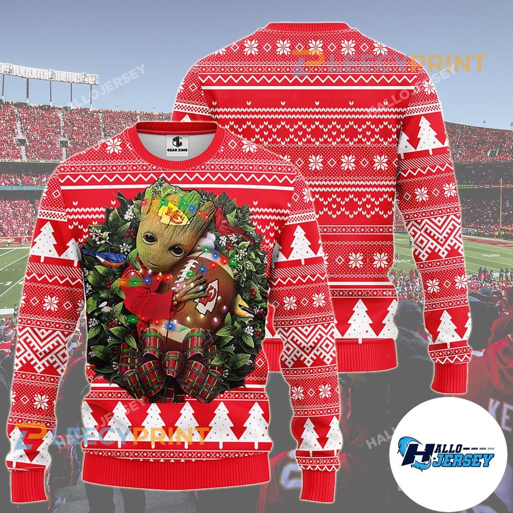 Kansas City Chiefs Groot Hug Christmas NFL Ugly Sweater
