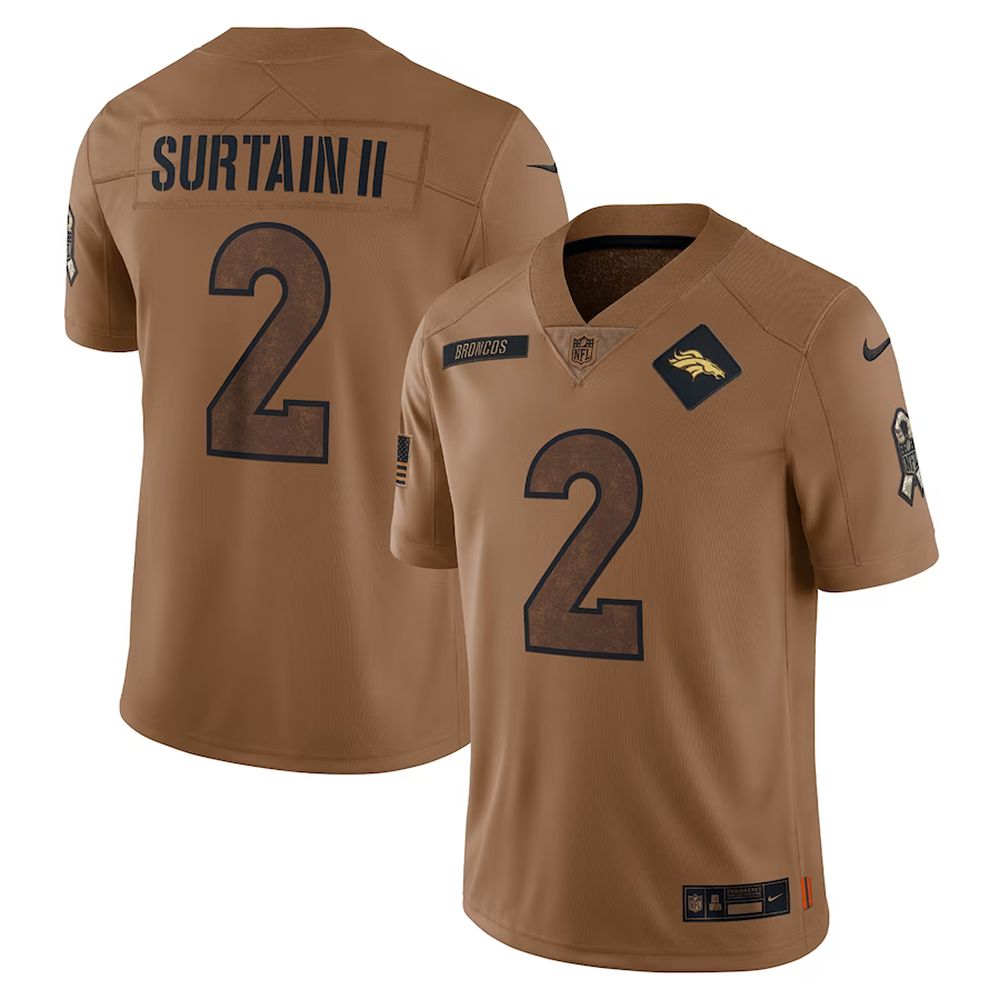 Mens Denver Broncos Jersey Patrick Surtain II 2023 Salute To Service Limited Brown