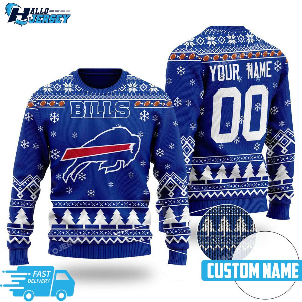 Personalized Buffalo Bills Custom Name Number Ugly Sweater
