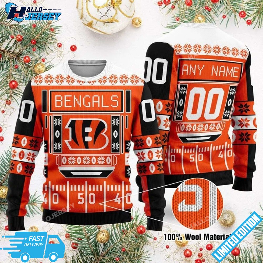 Personalized Cincinnati Bengals Fooball Field Ugly Christmas Sweater