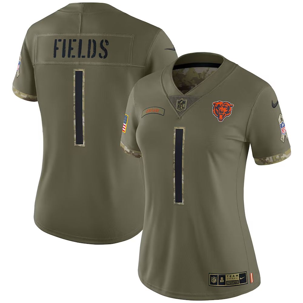 Womens Chicago Bears Justin Fields Jerseys Nike 2022 Salute To Service Limited Olive