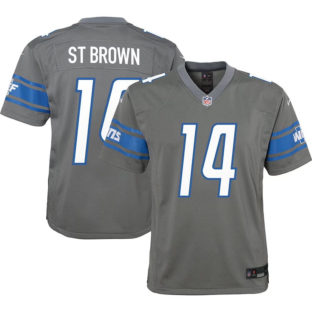 Youth Detroit Lions Amon-Ra St. Brown Nike Game Jersey Silver, Detroit Lions gifts