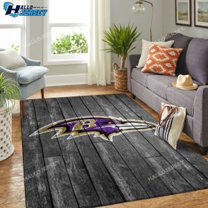 Baltimore Ravens Logo Grey Wooden Style Rug