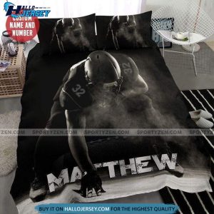 Black Football Player Custom Name Bedding Set