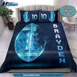 Blue Tech Light Football Ball Personalized Custom Name Bedding Set