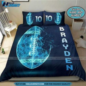 Blue Tech Light Football Ball Personalized Custom Name Bedding Set