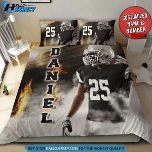 Custom Name And Number Football Player Fire Bedding Set