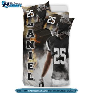 Custom Name And Number Football Player Fire Bedding Set