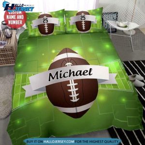 Custome Your Name And Number Green Football Bedding Set