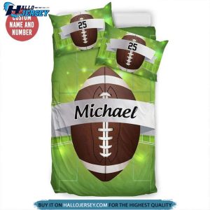 Custome Your Name And Number Green Football Bedding Set