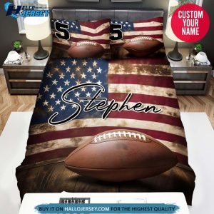 Personalized American Flag And Football Ball Bedding Set