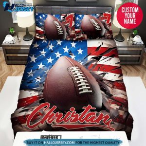 Personalized Baseball Flying Through The American Flag Bedding Set