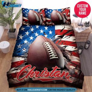 Personalized Baseball Flying Through The American Flag Bedding Set