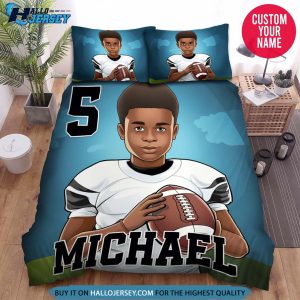 Personalized Black Boy On Football Clothes Bedding Set