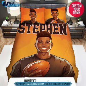 Personalized Black Boy With Football Ball Bedding Set