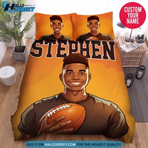 Personalized Black Boy With Football Ball Bedding Set