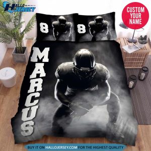 Personalized Black Football Player Bedding Set