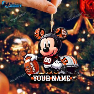 Personalized Cincinnati Bengals Football Team And Mickey Mouse Ornament