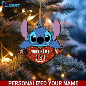 Personalized Cincinnati Bengals Team And Stitch With Heart Ornament