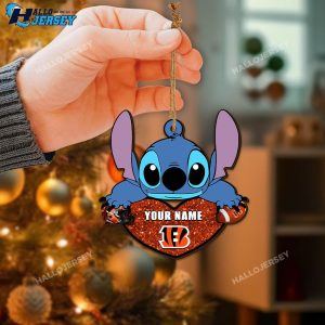 Personalized Cincinnati Bengals Team And Stitch With Heart Ornament