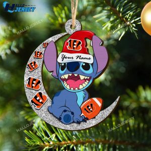 Personalized Bengals Football Team And Stitch With Moon Ornament