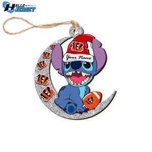 Personalized Bengals Football Team And Stitch With Moon Ornament