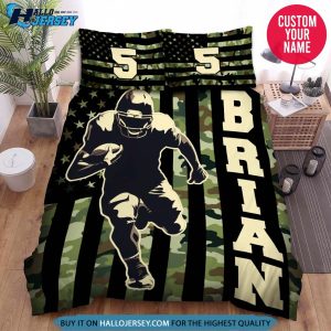 Personalized Football American Flag Camo Bedding Set