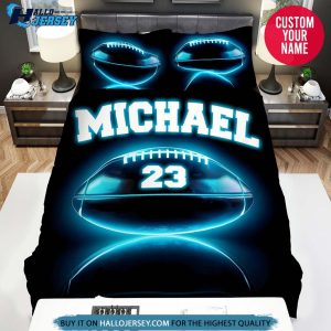 Personalized Football Ball Blue Light Bedding Set