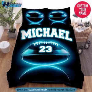 Personalized Football Ball Blue Light Bedding Set