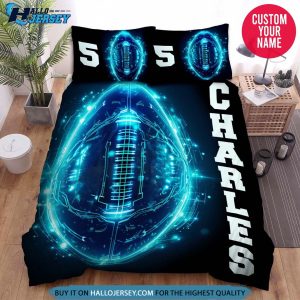 Personalized Football Ball Blue Tech Light Bedding Set