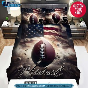 Personalized Football Ball Flying With American Flag Bedding Set