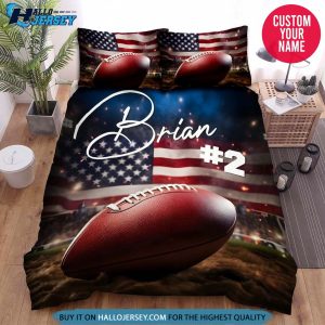 Personalized Football Ball Lie On Field At Night Bedding Set