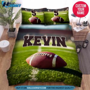 Personalized Football Ball Lie On Field Bedding Set