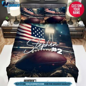 Personalized Football Ball On Field Background Bedding Set