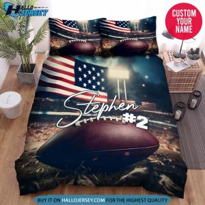 Personalized Football Ball On Field Background Bedding Set