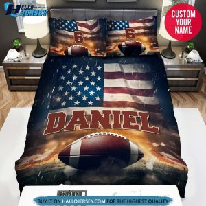 Personalized Football Ball With American Flag On Field Bedding Set