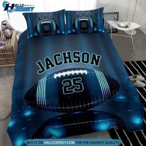 Personalized Football Blue Light Ball Bedding Set