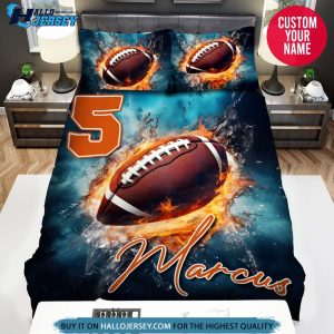 Personalized Football Fire And Water Bedding Set