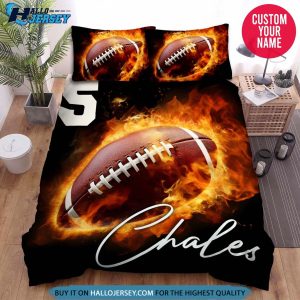 Personalized Football Fire Ball Bedding Set