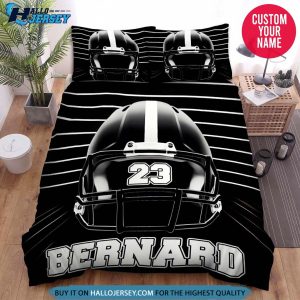 Personalized Football Helmet White Lines Bedding Set