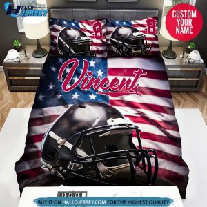 Personalized Football Helmet With American Flag Bedding Set