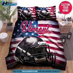 Personalized Football Helmet With American Flag Bedding Set