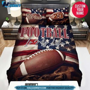 Personalized Football Is My Life American Flag Vintage Bedding Set